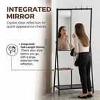 Porte-manteau avec miroir et meuble à chaussures, porte-manteau d'entrée industriel avec cadre en aluminium, organisateur d'entrée pour salon et chambre, marron rustique et noir