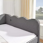 Bellemave Lit de repos double à carreaux vichy avec port USB et lit gigogne coulissant, Cadre de lit en forme de vague pour chambre et salon.