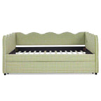 Bellemave Lit de repos double à carreaux vichy avec port USB et lit gigogne coulissant, Cadre de lit en forme de vague pour chambre et salon.