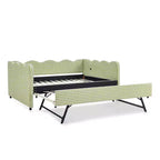Bellemave Lit de repos double à carreaux vichy avec port USB et lit gigogne coulissant, Cadre de lit en forme de vague pour chambre et salon.