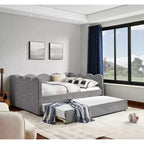 Bellemave Lit de repos double à carreaux vichy avec port USB et lit gigogne coulissant, Cadre de lit en forme de vague pour chambre et salon.