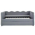 Bellemave Lit de repos double à carreaux vichy avec port USB et lit gigogne coulissant, Cadre de lit en forme de vague pour chambre et salon.
