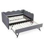 Bellemave Lit de repos double à carreaux vichy avec port USB et lit gigogne coulissant, Cadre de lit en forme de vague pour chambre et salon.