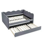 Bellemave Lit de repos double à carreaux vichy avec port USB et lit gigogne coulissant, Cadre de lit en forme de vague pour chambre et salon.