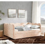 Bellemave Lit de repos double à carreaux vichy avec port USB et lit gigogne coulissant, Cadre de lit en forme de vague pour chambre et salon.