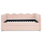 Bellemave Lit de repos double à carreaux vichy avec port USB et lit gigogne coulissant, Cadre de lit en forme de vague pour chambre et salon.