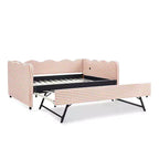 Bellemave Lit de repos double à carreaux vichy avec port USB et lit gigogne coulissant, Cadre de lit en forme de vague pour chambre et salon.