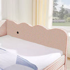 Bellemave Lit de repos double à carreaux vichy avec port USB et lit gigogne coulissant, Cadre de lit en forme de vague pour chambre et salon.