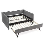 Bellemave Lit de repos double à carreaux vichy avec port USB et lit gigogne coulissant, Cadre de lit en forme de vague pour chambre et salon.