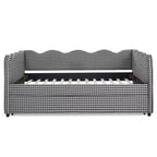 Bellemave Lit de repos double à carreaux vichy avec port USB et lit gigogne coulissant, Cadre de lit en forme de vague pour chambre et salon.