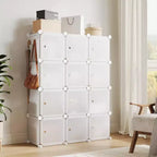 Organisateur de rangement 12 cubes avec portes, étagère modulaire en plastique pour chambre et salon, blanc