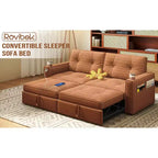 MooxvMoo 73 Canapé-lit convertible Queen Size avec couchage escamotable, poches et port USB, petit canapé 2 places moderne pour salon, orange