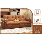 MooxvMoo 73 Canapé-lit convertible Queen Size avec couchage escamotable, poches et port USB, petit canapé 2 places moderne pour salon, orange