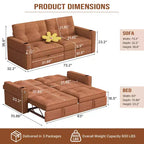 MooxvMoo 73 Canapé-lit convertible Queen Size avec couchage escamotable, poches et port USB, petit canapé 2 places moderne pour salon, orange