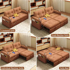 MooxvMoo 73 Canapé-lit convertible Queen Size avec couchage escamotable, poches et port USB, petit canapé 2 places moderne pour salon, orange