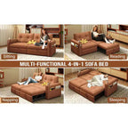 MooxvMoo 73 Canapé-lit convertible Queen Size avec couchage escamotable, poches et port USB, petit canapé 2 places moderne pour salon, orange