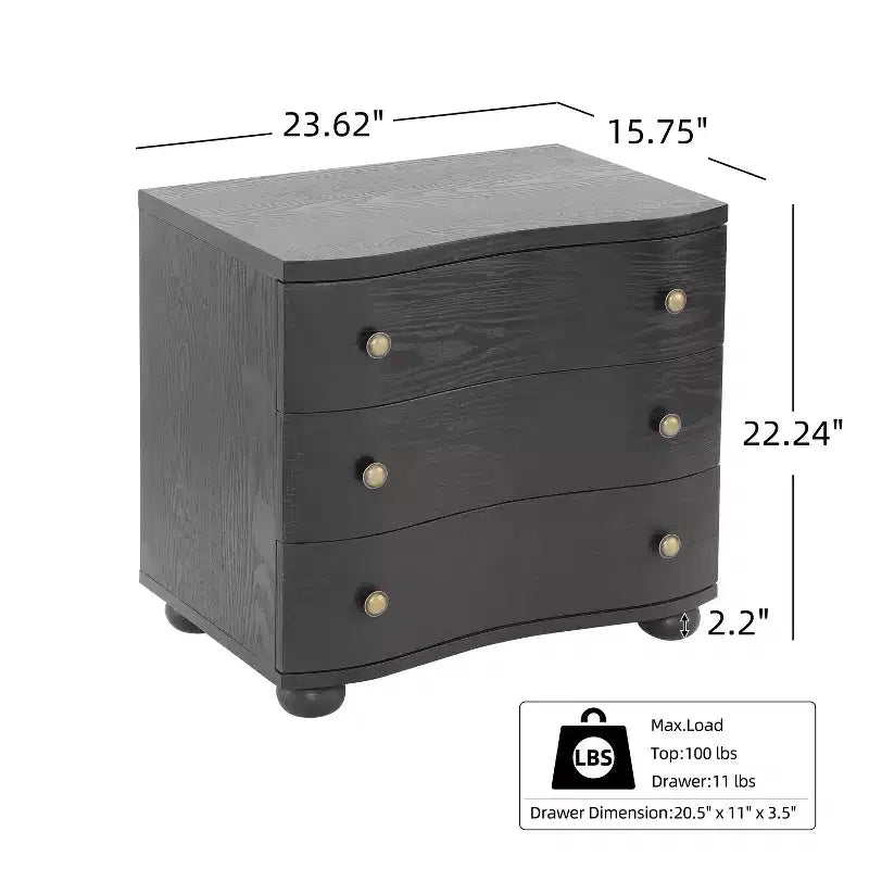 Christopher Knight Home Chaeryeong Table de chevet moderne en bois à 3 tiroirs avec façade incurvée