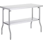48  30 Inch Worktable with Undershelf - Heavy Duty Stainless Steel Folding Table with Adjusting Foot, Commercial Kitchen Food Prep Table