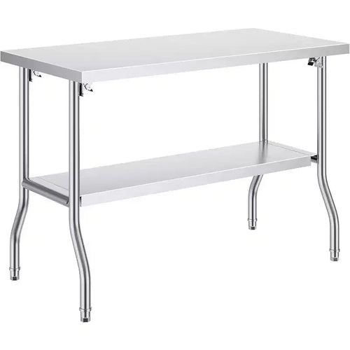 48  30 Inch Worktable with Undershelf - Heavy Duty Stainless Steel Folding Table with Adjusting Foot, Commercial Kitchen Food Prep Table