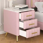 Table de chevet MAYEERTY capitonnée en bois avec 3 tiroirs et pieds et poignées en métal pour chambre, rose