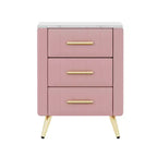 Table de chevet MAYEERTY capitonnée en bois avec 3 tiroirs et pieds et poignées en métal pour chambre, rose