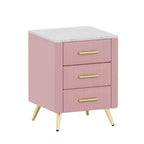 Table de chevet MAYEERTY capitonnée en bois avec 3 tiroirs et pieds et poignées en métal pour chambre, rose
