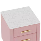 Table de chevet MAYEERTY capitonnée en bois avec 3 tiroirs et pieds et poignées en métal pour chambre, rose