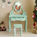 Kids Vanity Set with Mirror, 5 Storage Drawers, Pretend Play Princess Makeup Desk Dressing Table and Stool Set for Little Girls Age 3+, Macaroon Green