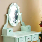 Coiffeuse Enfant avec Miroir, 5 Tiroirs de Rangement, Table de Maquillage Princesse et Tabouret pour Filles de 3 Ans et Plus, Vert Macaron