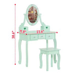 Coiffeuse Enfant avec Miroir, 5 Tiroirs de Rangement, Table de Maquillage Princesse et Tabouret pour Filles de 3 Ans et Plus, Vert Macaron