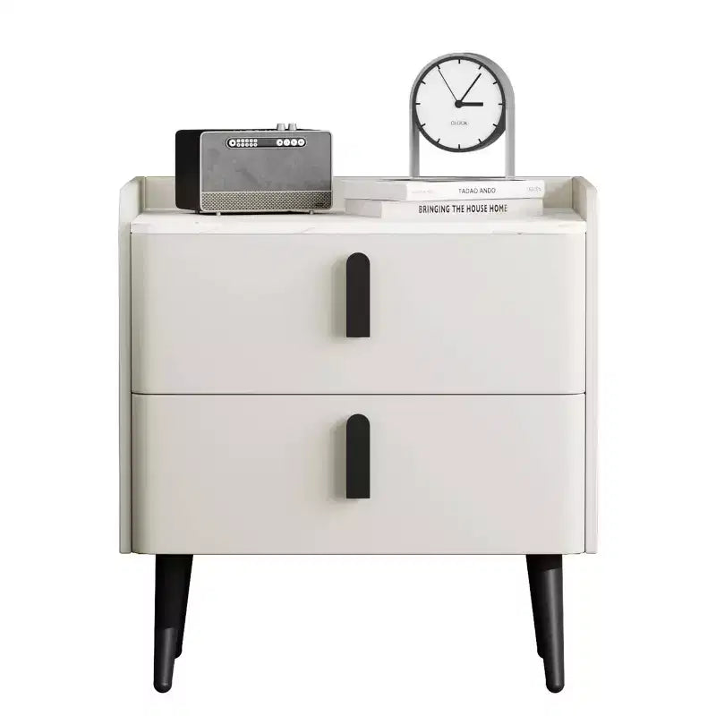 Table de chevet MAYEERTY avec 2 tiroirs, plateau motif marbre, pour chambre à coucher, blanc