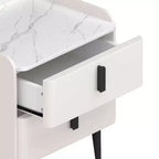 Table de chevet MAYEERTY avec 2 tiroirs, plateau motif marbre, pour chambre à coucher, blanc
