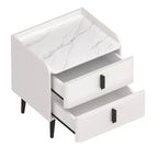 Table de chevet MAYEERTY avec 2 tiroirs, plateau motif marbre, pour chambre à coucher, blanc