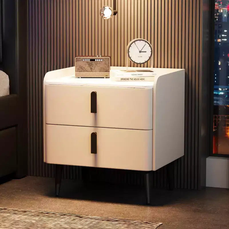 Table de chevet MAYEERTY avec 2 tiroirs, plateau motif marbre, pour chambre à coucher, blanc