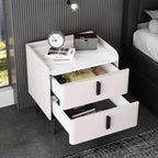 Table de chevet MAYEERTY avec 2 tiroirs, plateau motif marbre, pour chambre à coucher, blanc