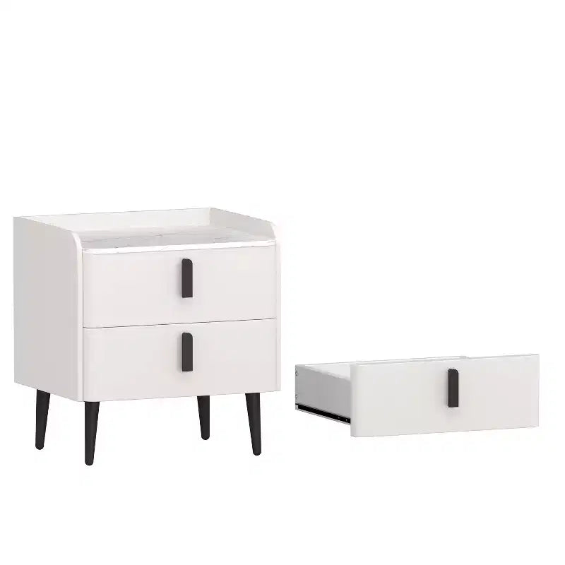 Table de chevet MAYEERTY avec 2 tiroirs, plateau motif marbre, pour chambre à coucher, blanc