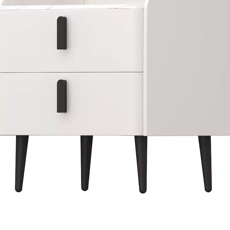 Table de chevet MAYEERTY avec 2 tiroirs, plateau motif marbre, pour chambre à coucher, blanc