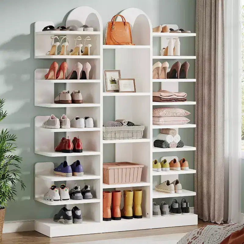 Lantine 13-Tier White Shoe Rack, Freestanding Tall Entryway Organizer with Open Shelves for 40 Pairs, Wooden Shelf Storage Cabinet for Living Room