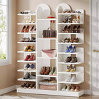 Étagère à chaussures Lantine 13 niveaux blanche, organiseur d'entrée haut autoportant avec étagères ouvertes pour 40 paires, meuble de rangement en bois pour le salon