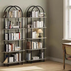 Lot de 2 bibliothèques à arcades noires et gris graphite 71 C, étagère à 5 niveaux avec cadre en métal pour salon/chambre/bureau