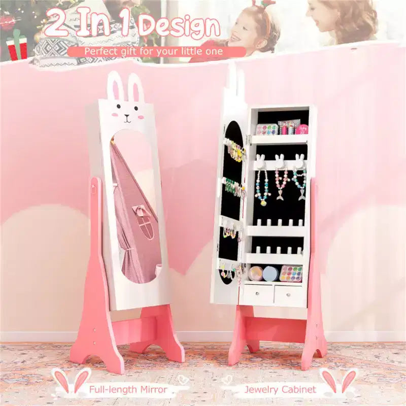 Ensemble Coiffeuse et Chaise Blanches pour Enfants avec Armoire à Bijoux Thème Princesse