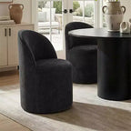 Ensemble de salle à manger 5 pièces pour 4, chaises modernes à roulettes avec revêtement en chenille, table ronde noire à pied central - Panipeachy