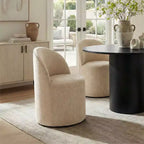 Ensemble de salle à manger 5 pièces pour 4, chaises modernes à roulettes avec revêtement en chenille, table ronde noire à pied central - Panipeachy