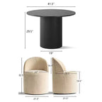 Ensemble de salle à manger 5 pièces pour 4, chaises modernes à roulettes avec revêtement en chenille, table ronde noire à pied central - Panipeachy