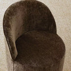 Ensemble de salle à manger 5 pièces pour 4, chaises modernes à roulettes avec revêtement en chenille, table ronde noire à pied central - Panipeachy