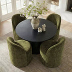 Ensemble de salle à manger 5 pièces pour 4, chaises modernes à roulettes avec revêtement en chenille, table ronde noire à pied central - Panipeachy