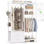 Besiost Porte-vêtements avec tiroirs en tissu, système d'organisation de placard avec tringles de suspension