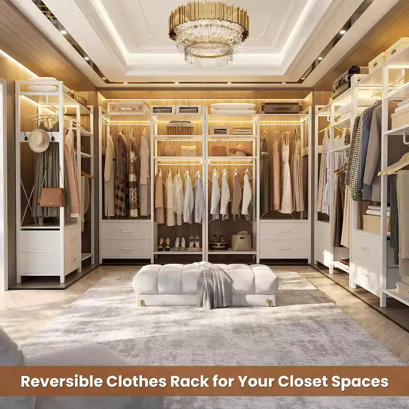 Besiost Porte-vêtements avec tiroirs en tissu, système d'organisation de placard avec tringles de suspension