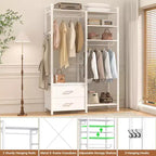 Besiost Porte-vêtements avec tiroirs en tissu, système d'organisation de placard avec tringles de suspension