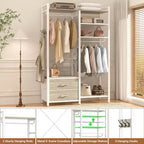 Besiost Porte-vêtements avec tiroirs en tissu, système d'organisation de placard avec tringles de suspension